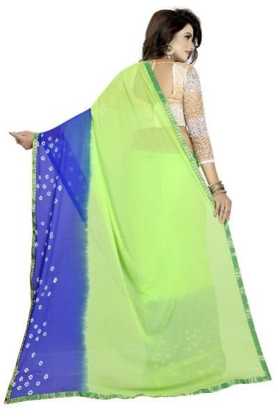 Green Blue Bandhani Chiffon Saree 04