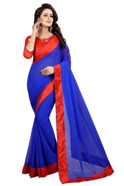 Mirchi Blue Chiffon Lace Saree 01