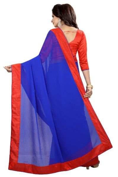 Mirchi Blue Chiffon Lace Saree 04