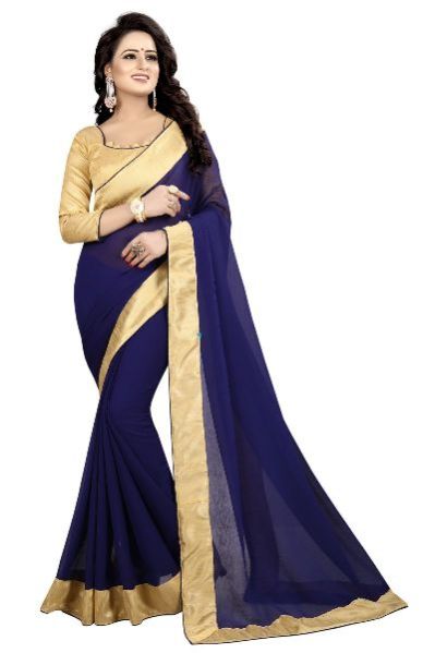 Mirchi Navy Chiffon Lace Saree 01