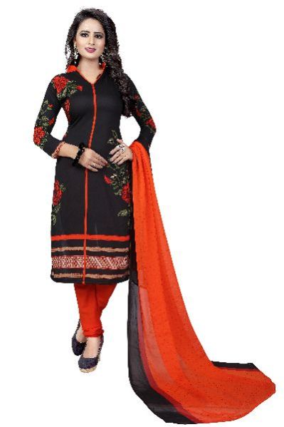 Printed Dress Material (Black Rose Printed)