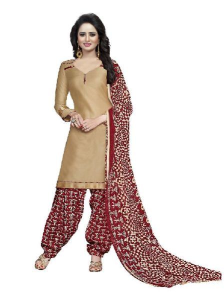 Printed Dress Material (Cream Red Cotton)