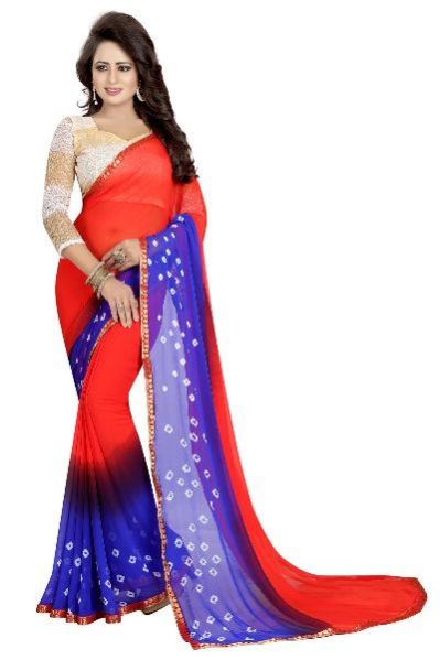 Red Blue Bandhani Chiffon Sarees 01