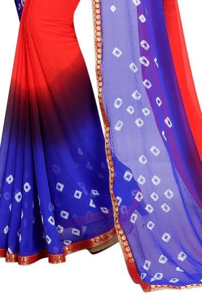 Red Blue Bandhani Chiffon Sarees 02