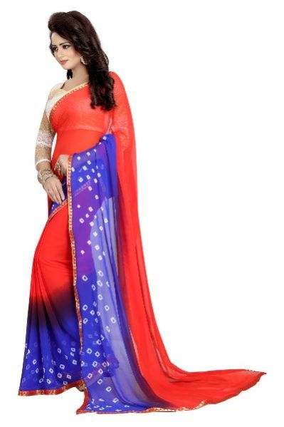Red Blue Bandhani Chiffon Sarees 03