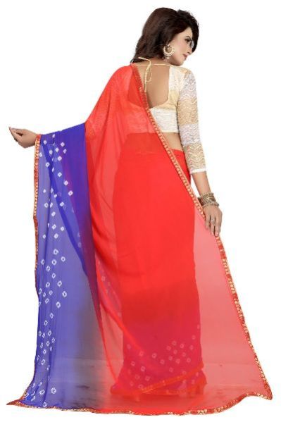 Red Blue Bandhani Chiffon Sarees 04
