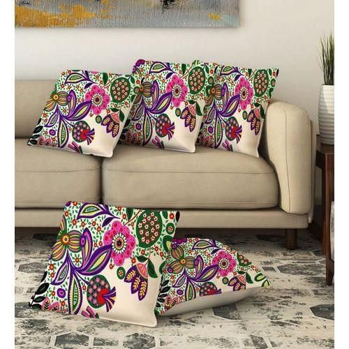 Floral Print Jute Cushion Cover 01
