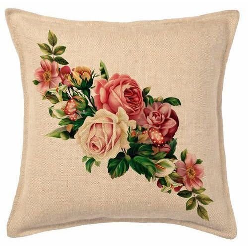 Floral Print Jute Cushion Cover 02