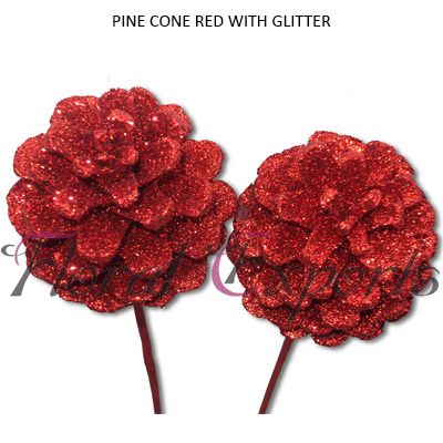 Pine Cone Red Glitter Christmas Dried Flowers