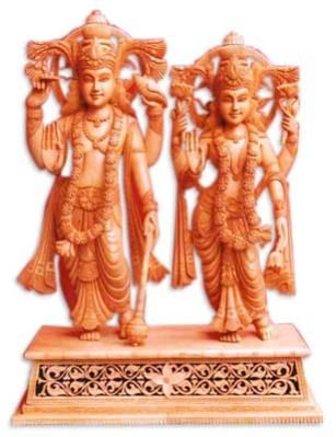 Wooden Standing Vishnu Laxmi Ji