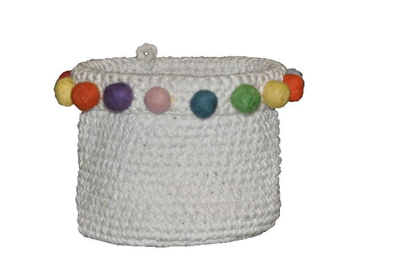 AW-Crochet Cotton Basket with Pom Pom -119