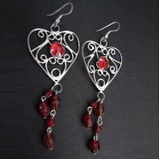 Red Beaded Chandelier Earrings