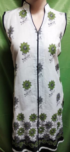 White Printed Cotton Kurti in Achkan Style