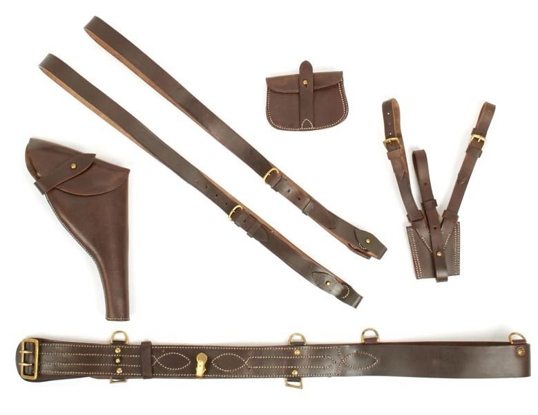 British WWI Officer Leather Sam Browne Equipment Set - Dark Brown