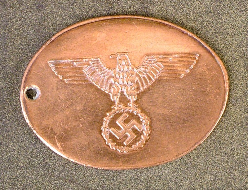 German Gestapo Brass Id Tag WW2 Oval Style