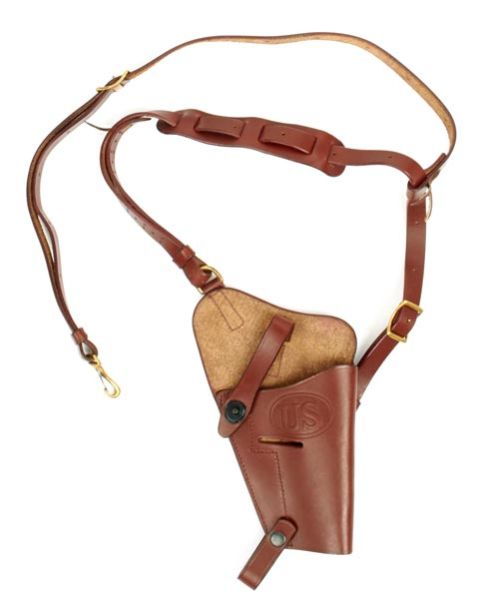 U.S. WWII 1911 .45 cal Pistol M7 Russet Brown Leather Shoulder Holster Rig- Embossed U.S.