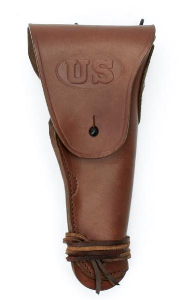 U S WWII M1916 1911 45 cal Brown Leather Hip Holster Embossed US