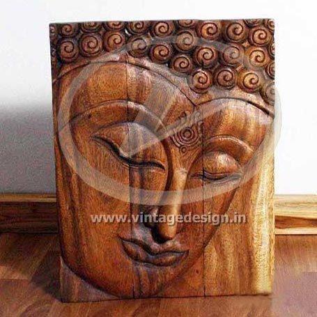 Wooden Buddha Wall Panel