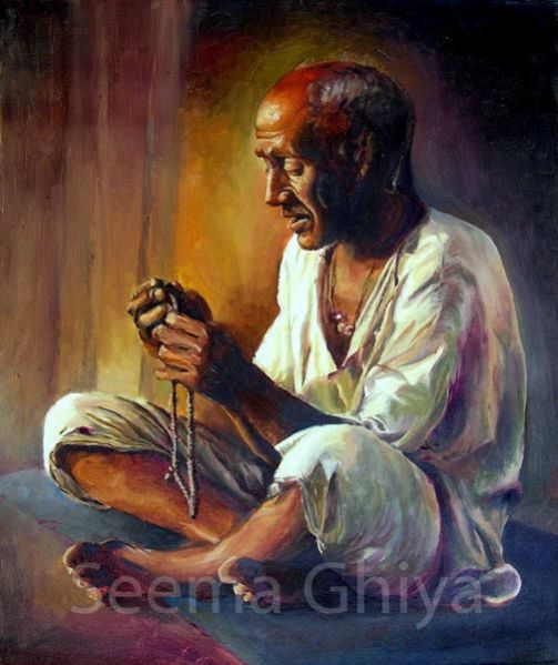 Chanting Old Man Painting