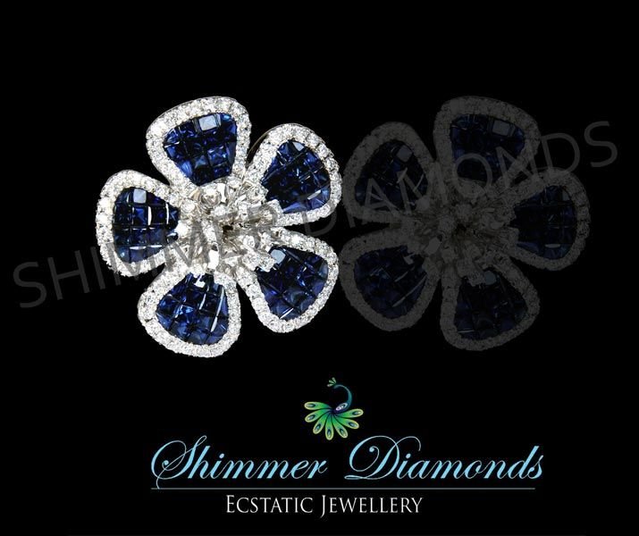 Invisible Blue Saffire Diamond Studded Ring