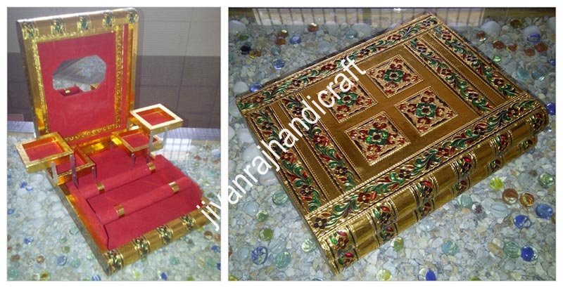 Golden Meenakari Jewellery Box (12x10)
