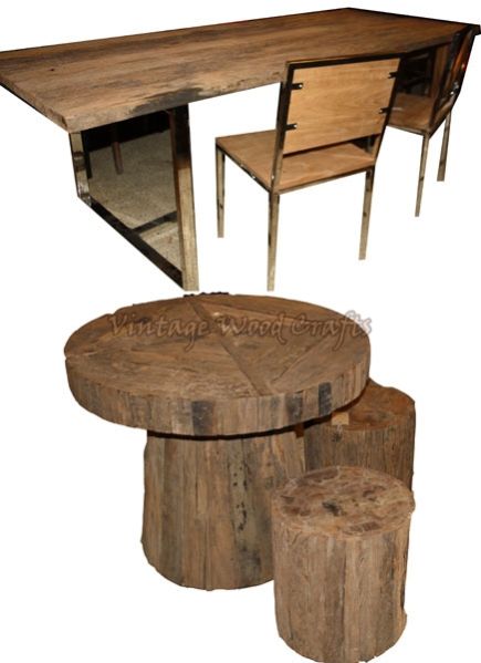Log Wood Dining Table Set
