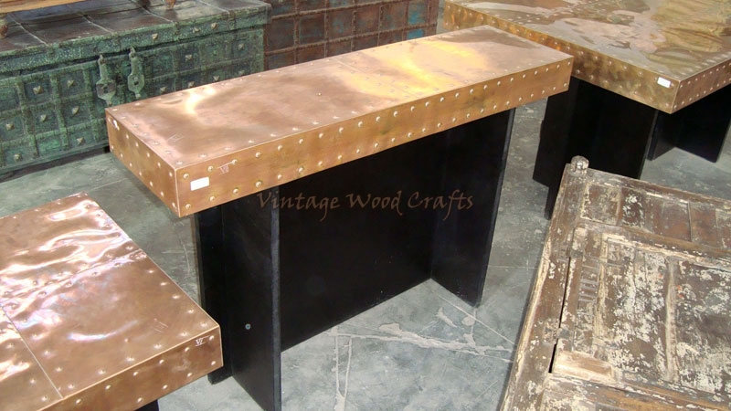 Wooden Study Table Wrapped with Brass Cover