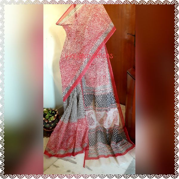 Block and Screen Printed Kota Doria Cotton Sarees 02