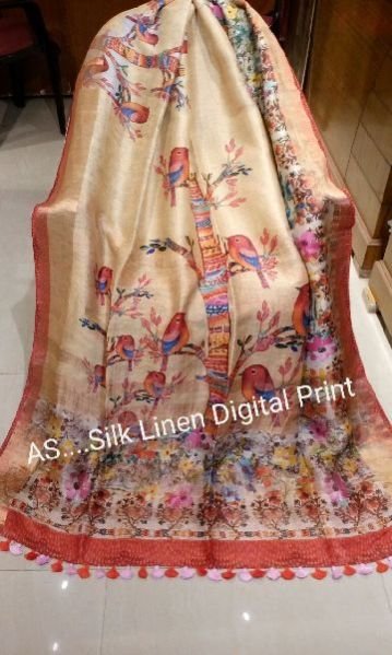 Digital Printed Linen Silk Sarees 02