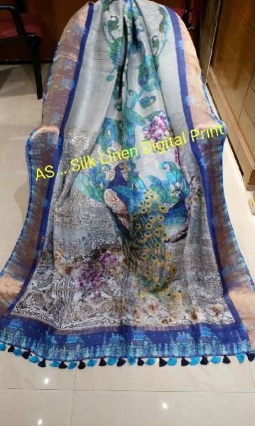 Digital Printed Linen Silk Sarees 03