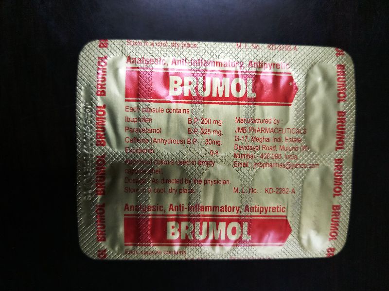 Brumol Capsules (Ibuprofen 200mg+ Paracetamol 325mg+ Caffeine 200mg) 02