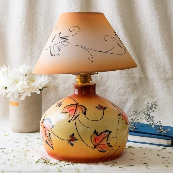 Kalaplanet Hand-painted terracotta Lamp - Leaves