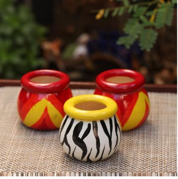 Kalaaplanet Wooden Multi Decorative Pots - Set of 3