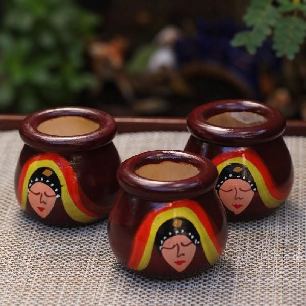 Kalaaplanet Wooden Brown Decorative Pots - Set of 3