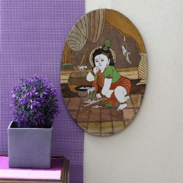 Rosewood Painting - Makhan Chor Krishna