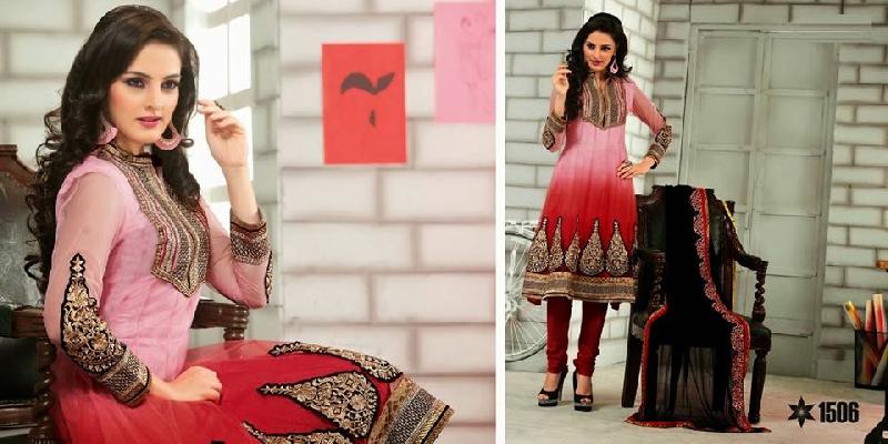 Designer Pink Net  Anarkali Suit