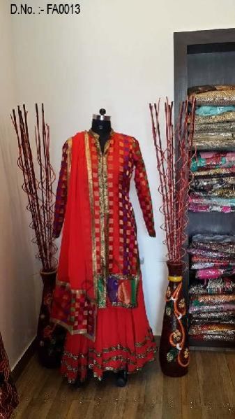 Red Anarkali suit with jacket