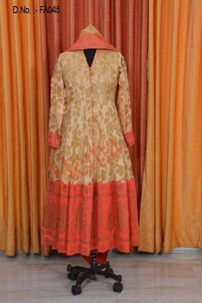 Block print faux net anarkali
