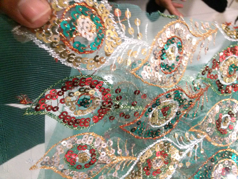 Schiffli Work On Net Fabric