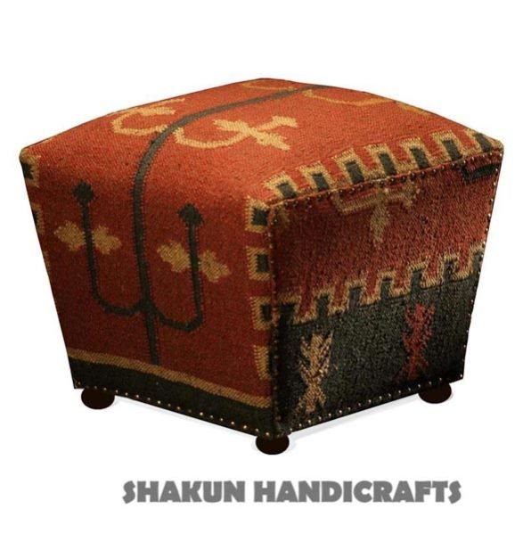 Wool Jute Kilim  Pouf Ottoman (Item Code : BOWJ1631)