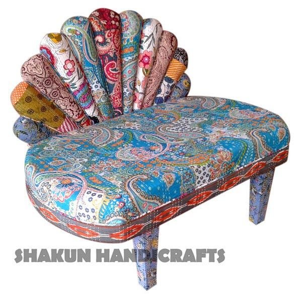 Colorful Pecock Feather Kantha Chair (Item Code : CHCL0612)