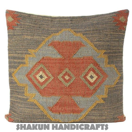 Wool Jute Kilim Cushion (Item Code : CUWJ0057A)