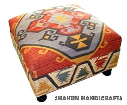 Wool Jute Kilim  Pouf Ottoman (Item Code : PBWJ1632)