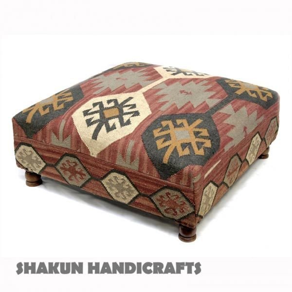 Wool Jute Kilim  Pouf Ottoman (Item Code : PBWJ2035)