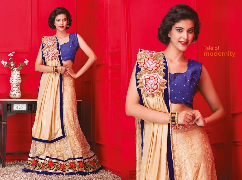 Beige Brasso Bridal Lehenga Saree