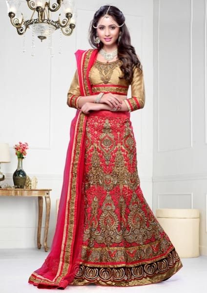 Beige Net Wedding Lehenga Choli