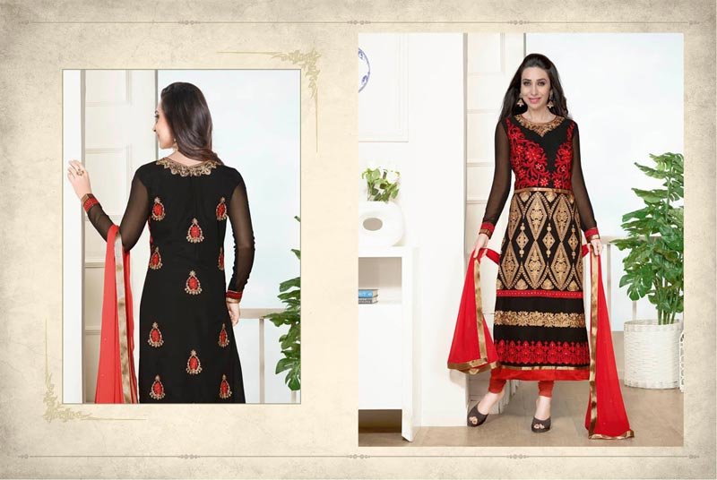 Black  Georgette Straight Churidar Suit