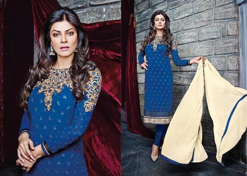 Blue Georgette Straight Churidar Suit
