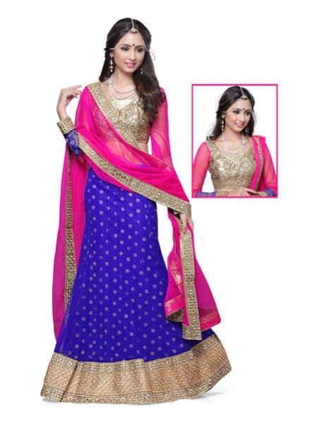Blue Net Wedding Lehenga Choli