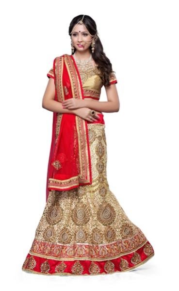 Cream Net Wedding Lehenga Choli